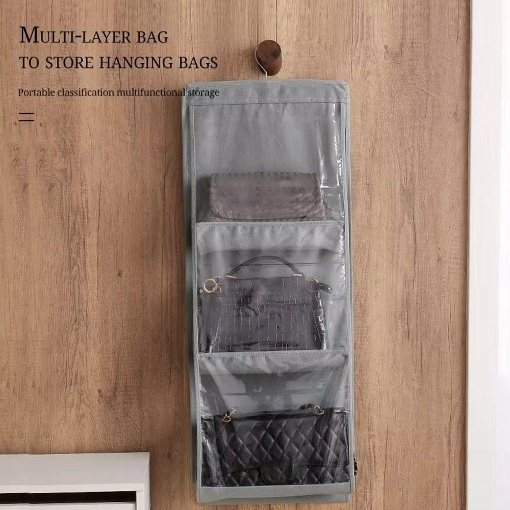 1Pcs Waterproof Hanging Handbag Organizer Gray Clear Sundry Bag New Storage Bag For Wardrobe Closet