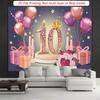 2D Pink Gold 10th Birthday Backdrop with Candles, Roses & Gift Boxes Party Banner