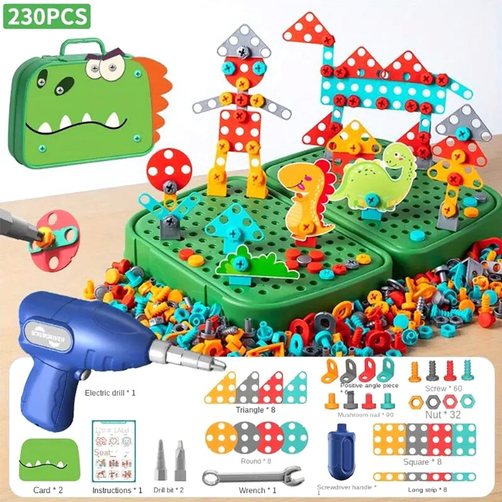 230Pcs Dinosaur Toy Play Toolbox STEM Toys Gift With Dinosaur Drill