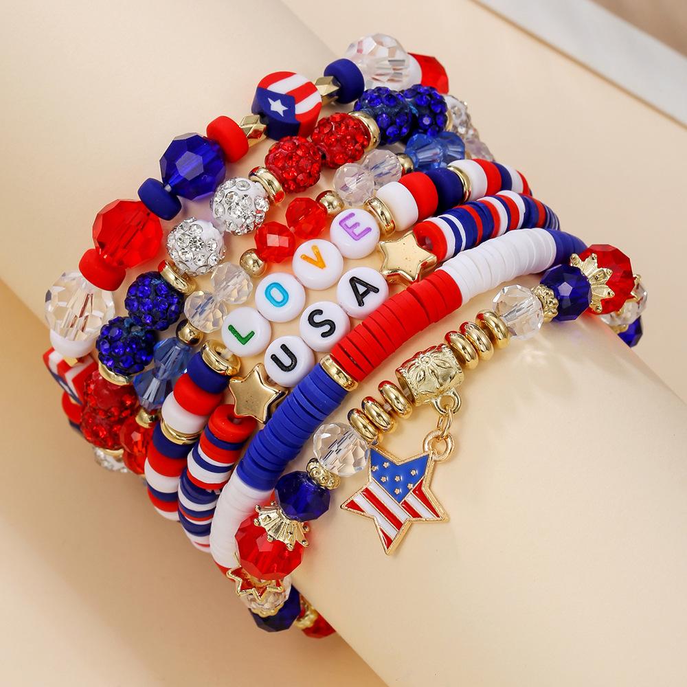 Popular Independence Day Bracelet 1-pack combination, personalized American flag letter beaded beaded jewelry