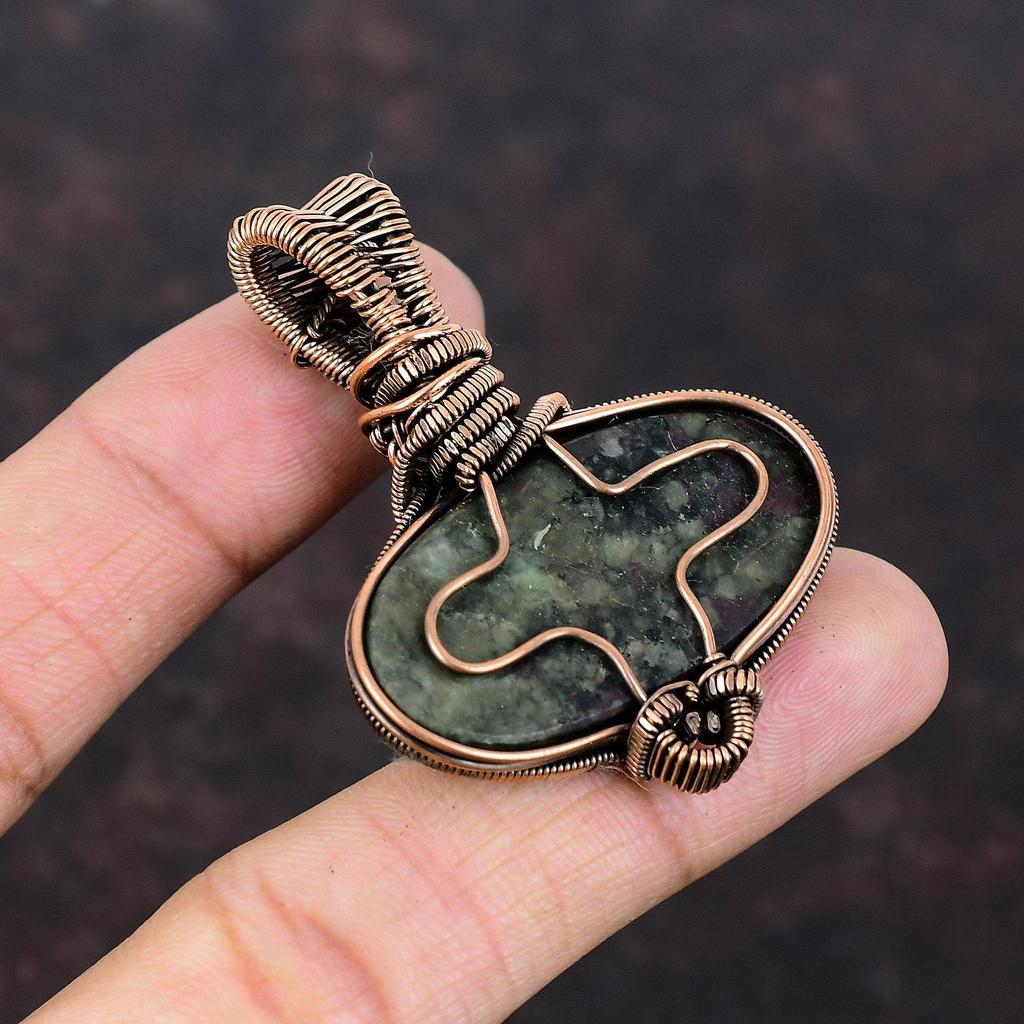 Подвеска из эвдиалитовой меди, ювелирное изделие из медной проволоки, подвеска ручной работы в стиле бохо, радужный лунный камень, ювелирное изделие из драгоценных камней, свадебный подарок, подвеска в виде проволоки