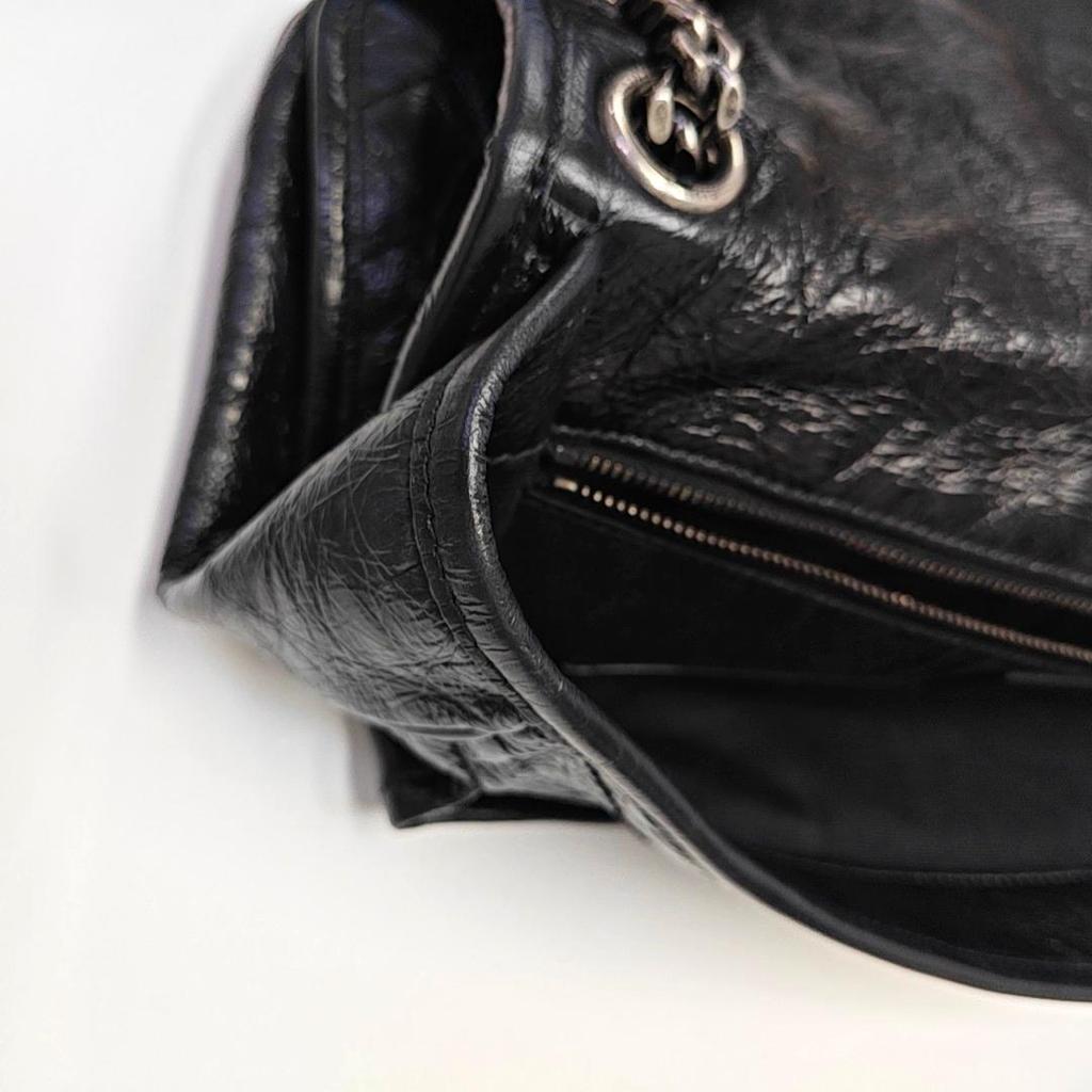 [Pre-Owned] Ysl Niki Silver Chain Black Label Logo Vintage Pleated Leather Crossbody Shoulder Bag - Very Good #1Q3DUDX