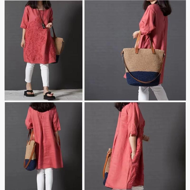 Литературное маленькое свежее свободное хлопково-льняное платье с длинными рукавами и вышивкой