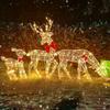 Christmas Light Up Reindeer Decoration Outdoor Lighted Deer Family with Bow 2D Waterproof Metal Reindeer for Yard Patio Lawn Garden Party Decor