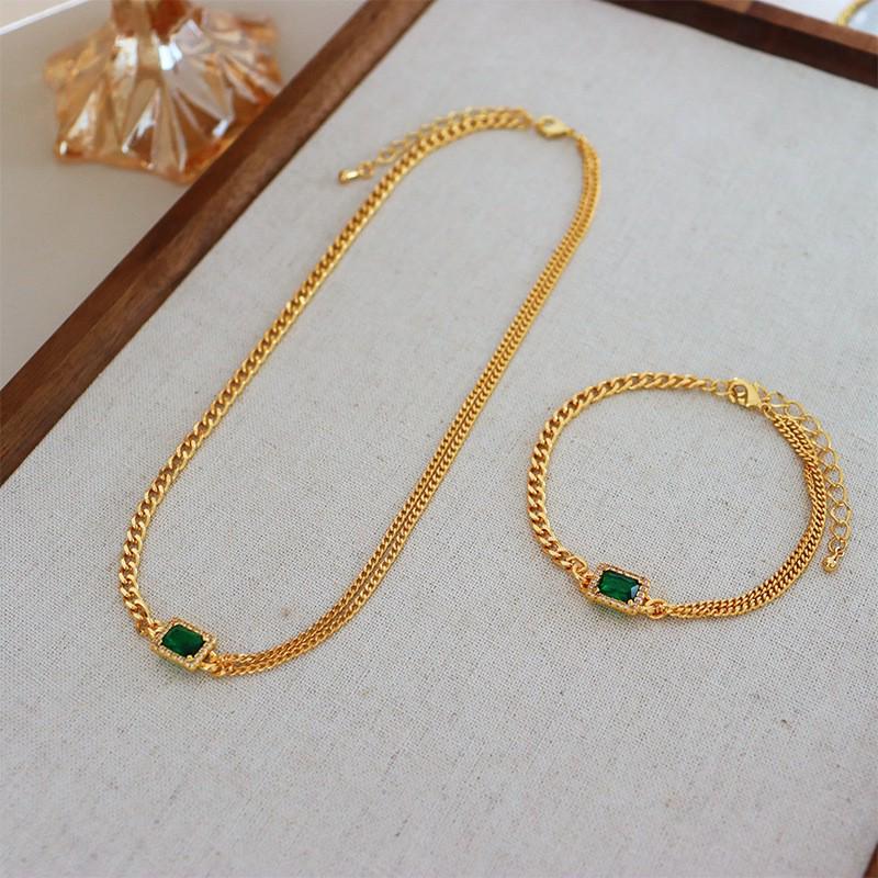 Ретро Шик Зеленый Циркон Квадратное Ожерелье - Универсальный и Элегантный Женский Чокер