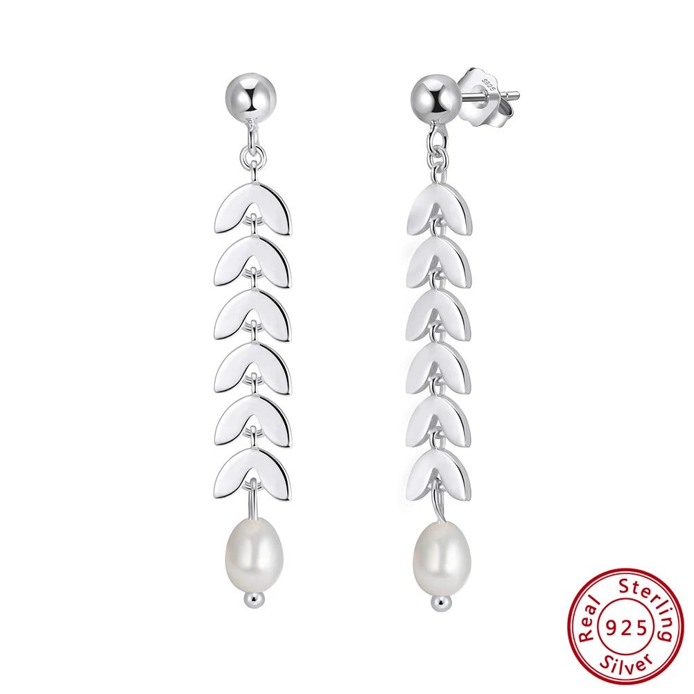 ORSA JEWELS Серебряный браслет-цепочка 925 пробы, винтажный, массивный, звенья «рыбья кость», с жемчугом, для женщин и девушек, модная бижутерия GPB45