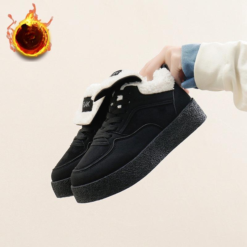 Winter Faux Fur Lining Snow Booties for Women Non-Slip Platform Warm Plush Fleece Lined Short Ankle Boots Shoes Women's Faux Suede Walking Sneakers