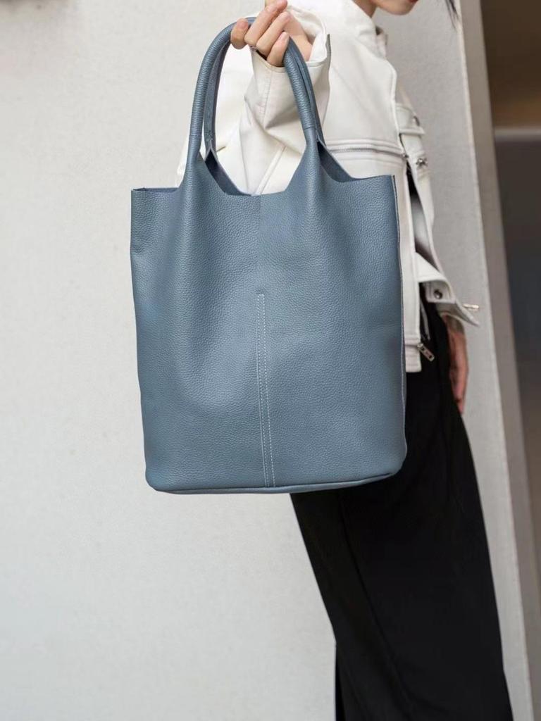 Сумка-ведро из коровьей кожи высшего слоя: Подлинная Сумка из Мягкой Кожи, Большая A4 для Поездок на Работу, Повседневный Универсальный Стиль для Белых Воротничков