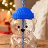 Yousheng Bear Поильник с крышкой и соломинкой Милый дизайн медвежонка Стеклянный стакан для сока, молока, чая, смузи Можно использовать в микроволновой печи Чашка для напитков для детей и взрослых