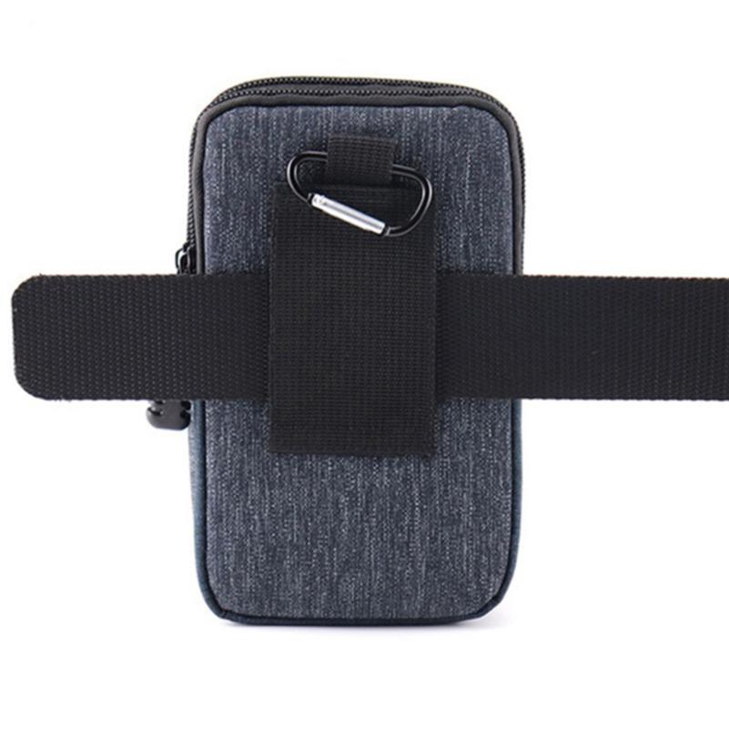 Men's Large Capacity Double Zipper Cell Phone Pocket Change Waist Bag with Belt Pocket