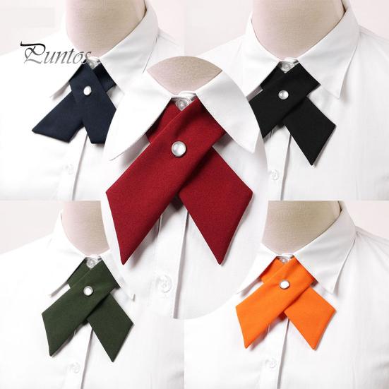 Women Shirt Tie Solid Color Design Easy Buckle Fastening Criss-Cross Design Neck Tie Graduation Work Uniforms Student Tie