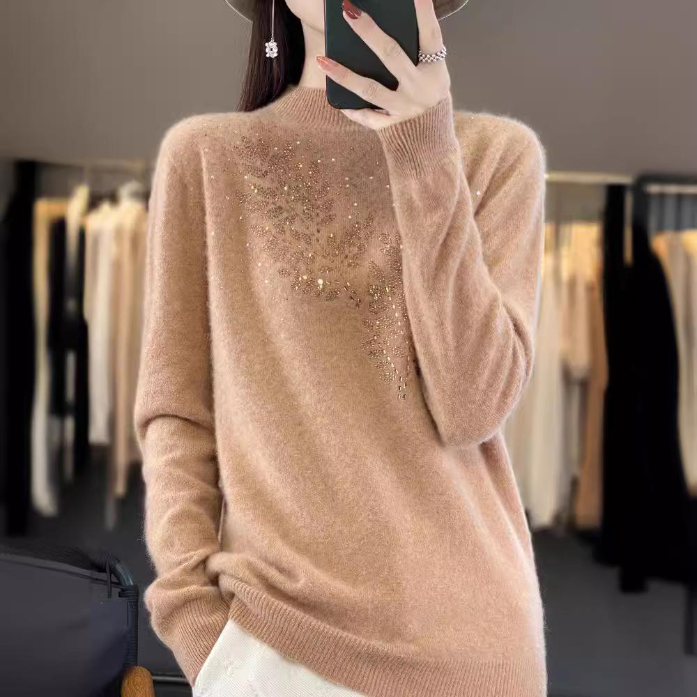 Осенне-зимняя женская трикотажная рубашка с полувысоким воротником, женский свитер, внутренний свитер