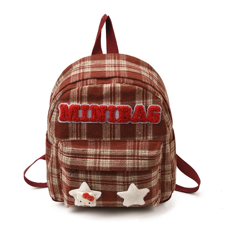 Foreign-Style Plaid Boys And Girls Backpack Cute Kitten Star Student Schoolbag Children'S Backpack