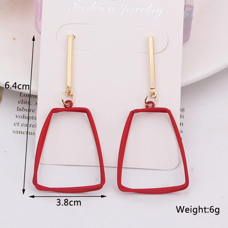 New Wine Red Geometric Hanging Earrings for Women Metal Pendants Dangle Earrings Red Exaggerated Drop Earrings aretes