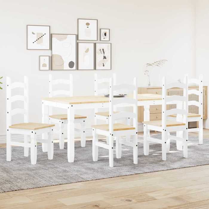 VidaXL Panama 7-piece Dining Set White Solid Pine Wood, Dining Table Set, Kitchen Table and Chairs, 3345214