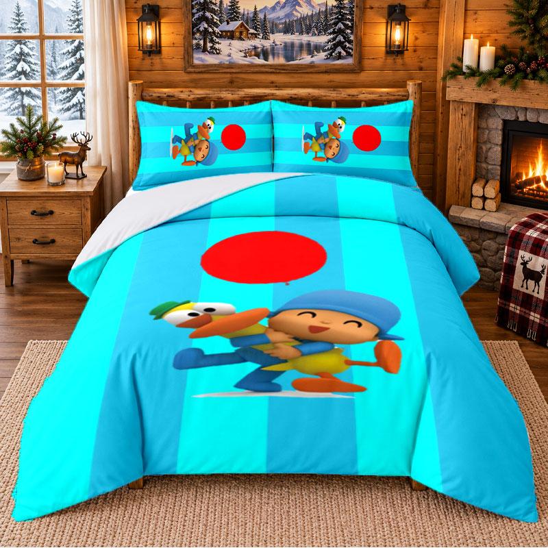 Pocoyó cartoon Pattern Bedding 3Pcs Set Bed Sheet And Pillowcases For Indoor Bedroom