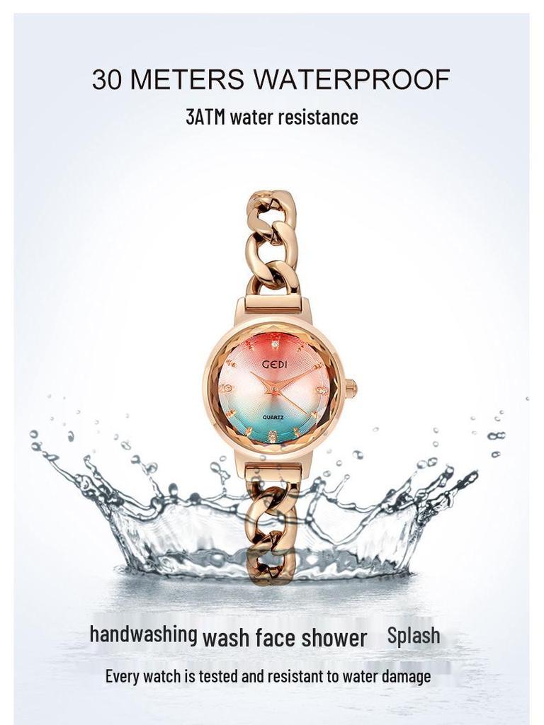 Gedi Fashion Градиентный циферблат Женские джинсовые часы-цепочка Водонепроницаемые кварцевые часы