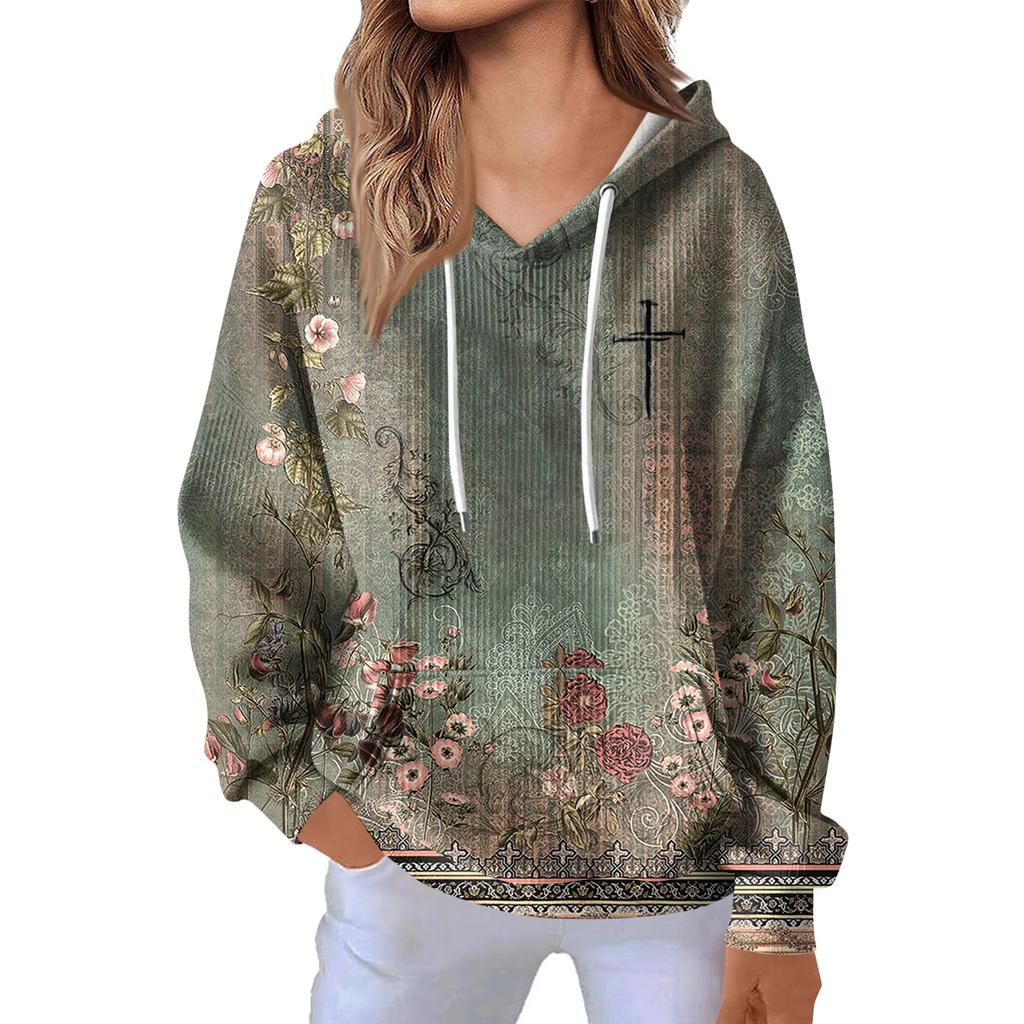 Women's Fashion Casual Long Sleeve Solid Color Hooded Sweatshirt Tops