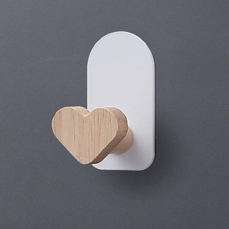 Деревянный крючок со звездой и сердечком, прочный липкий крючок без следов, крючок для ключей, крючок для ключей, твердая древесина, детский крючок для пальто, домашний декор