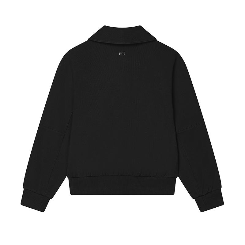 Fila Milano Italian Luxury Sports Collection Однотонный Повседневный Универсальный Свитшот-поло на молнии до половины Женский свитшот Черный F11W515212F-BK