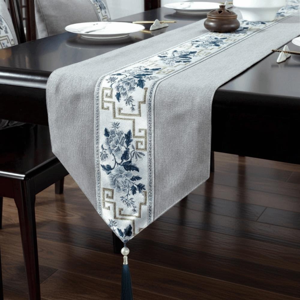 Chinese Style Floral Table Runner Washable Tea Table Cloth Embroidery Bed Flag Hotel Decoration