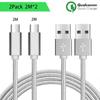 Micro USB Cable - Unspecified - Pack of 2 - 2M - Silver Nylon - Compatible Android