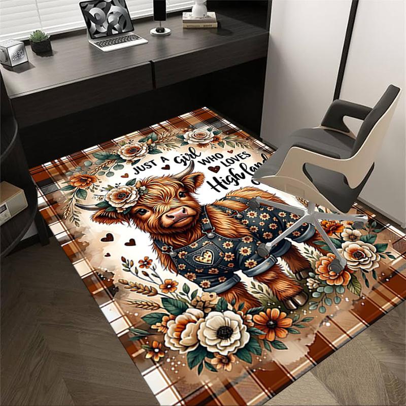 1PC Highland Cows Non-Slip Floor Carpet Compatible for Office&Living Room&Bedroom&Dining room - Soft & Pattern, Vibrant Colors-H0341
