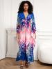 EDOLYNSA Classy Oversized Blue Bohemian Women's Kaftan Robe Holiday Party Dress Light jacket Swimsuit cover-up Lounge wear Q1289