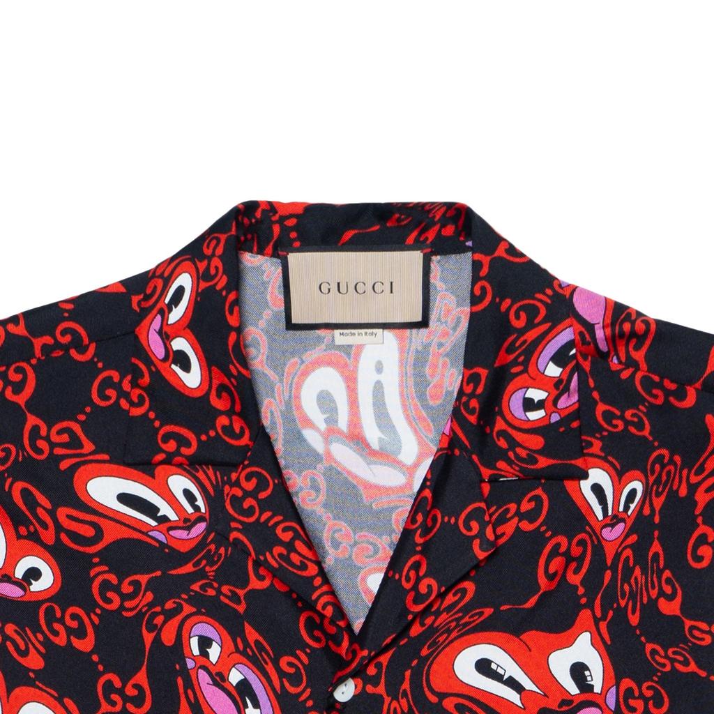 Gucci Шелковая рубашка для боулинга GG Hearts 'Черный Красный' Мужская 782500-ZAQEB-1072