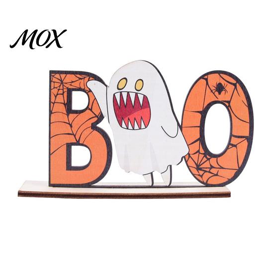 Childlike Halloween Room Accent Wooden Table Sign, Cute Pumpkin Boo Ghost Vibrant Party Prop Tabletop Centerpiece for Indoor Mantel Fireplace