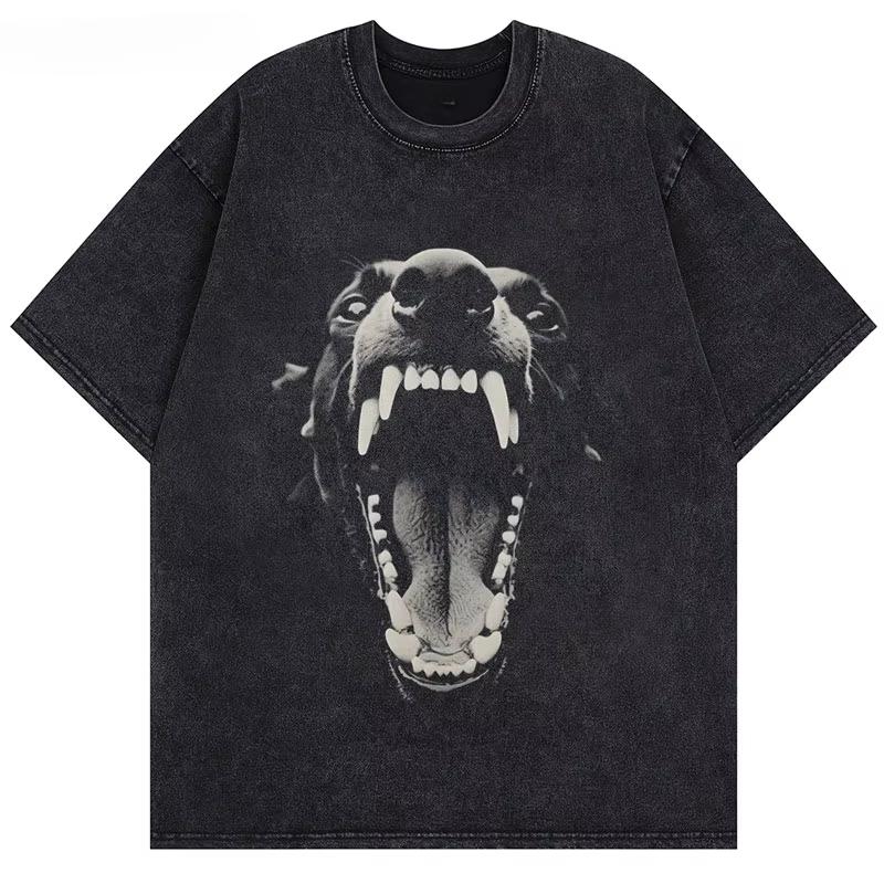Уличная одежда Beast Rottweiler Dog Vintage Black Washed T-Shirt T-Shirt Punk Gothic Loose Harajuku Top Oversize Yk2 Tee Unisex