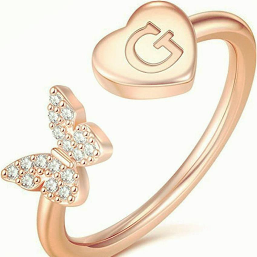 Цвет желтого золота 26 английских букв Love Heart CZ циркон открывающиеся кольца в стиле бабочки регулируемые кольца ювелирные изделия