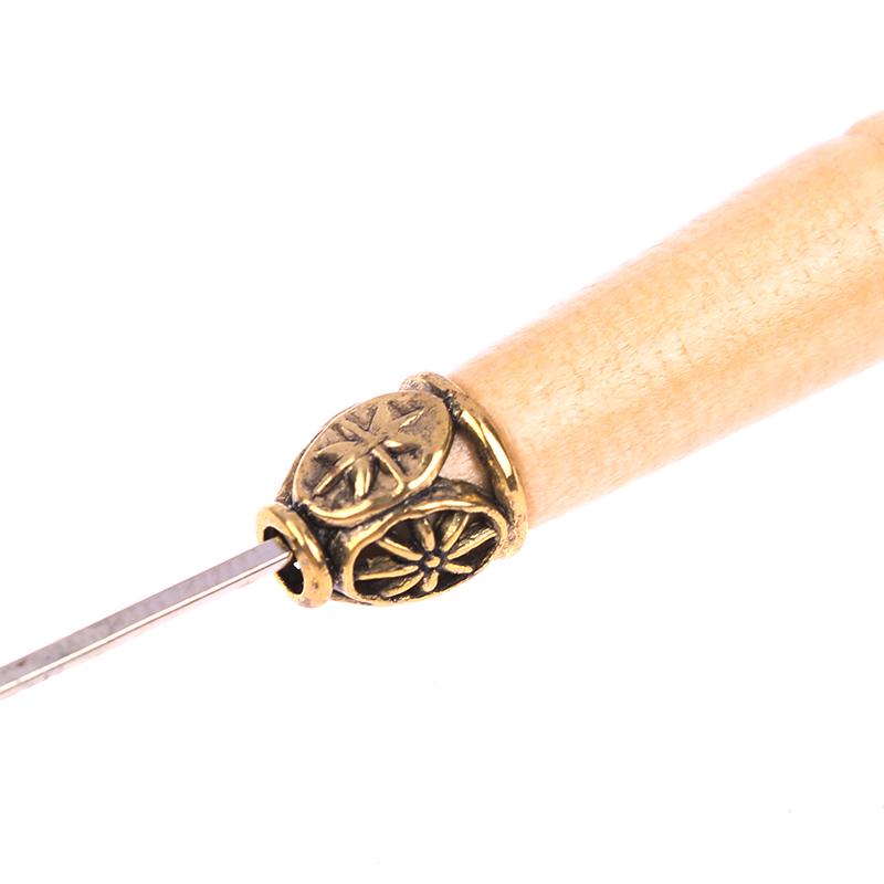 2Pcs Wooden Handle Hook Needle Lace Wig Making Knitting Micro Ring Loop Hair Extension Weaving Crochet Hook Needle Tools