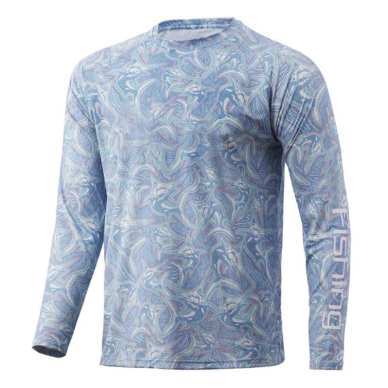 Мужская камуфляжная персонализированная спортивная одежда для рыбалки с длинными рукавами, высококачественный топ с круглым вырезом, футболка с защитой от солнца для бега