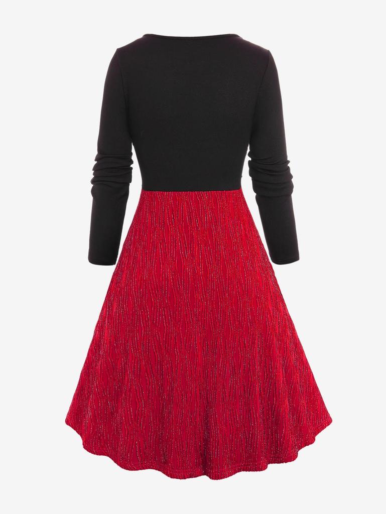 Rosegal Большие размеры Платье трапециевидной формы 2 в 1 с блестящей текстурой в рубчик и шнуровкой в стиле пэчворк