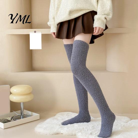 Cold Weather Thermal Footwear 1 Pair Fuzzy Thigh High Socks for Women, Long Soft Fleece Fluffy Cozy Home Lounge Leg Warmer, Thickened Plush