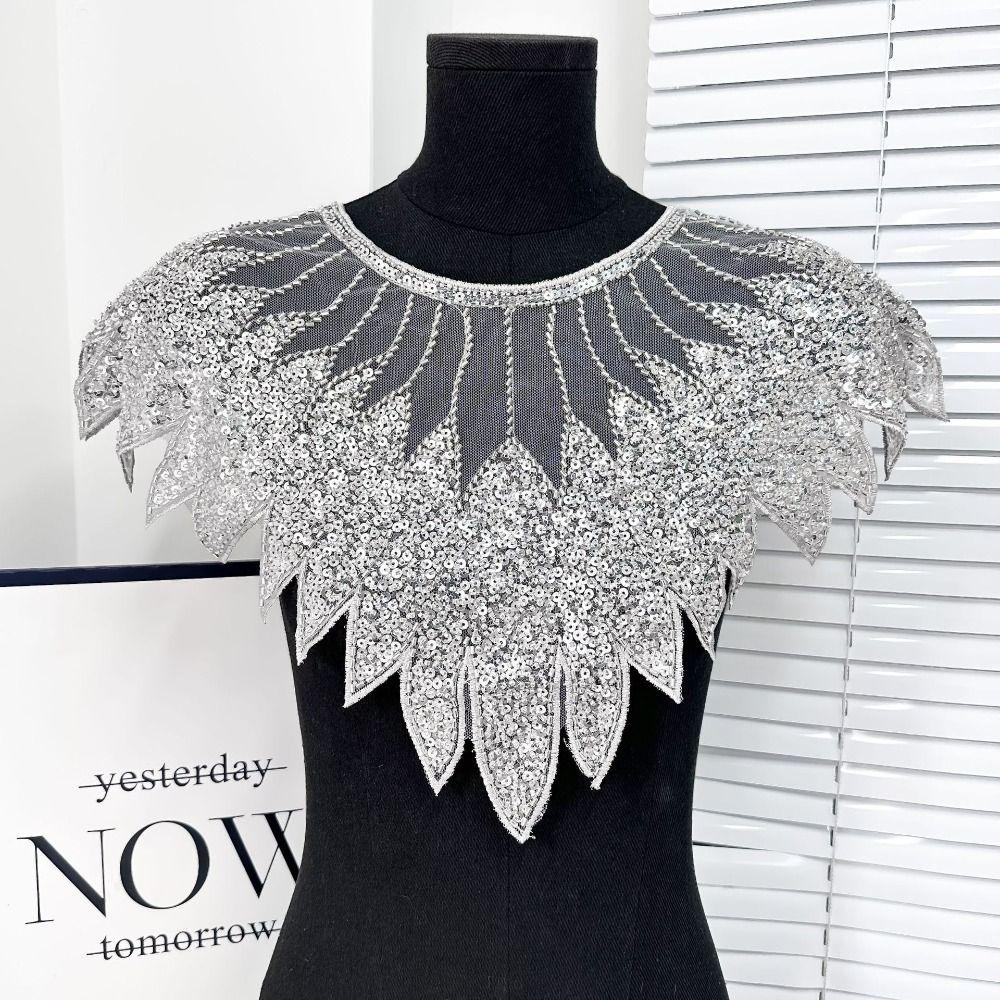 Блестящий кружевной вырез с аппликацией из бисера, нашивка на вырезе, имитация воротника, блестки, кружевной воротник, шитье