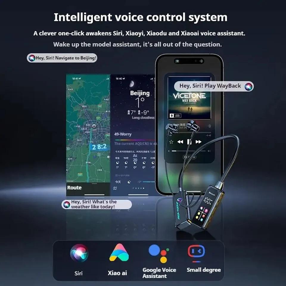 Цветной экран Bluetooth 5.4 Наушники с шейным ободом Беспроводные гарнитуры Hi-Fi стерео Шумоподавление Вкладыши