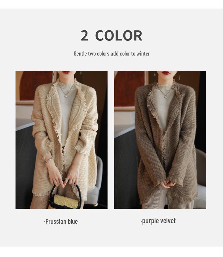 Women's V-neck Long Sleeve Wool Knit Cardigan - Autumn/Winter Tassel Style