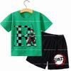 Demon Slayer Boy T-shirt Set Tees Anime Tanjiro Letter Print Children Polyester Short Sleeves Shorts 2pcs Set Kids Summer Clothes