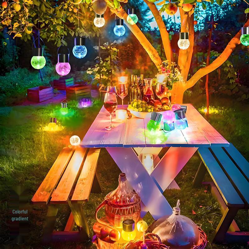 Set of 3 Colorful Solar Crackle Glass Ball Hanging Lights