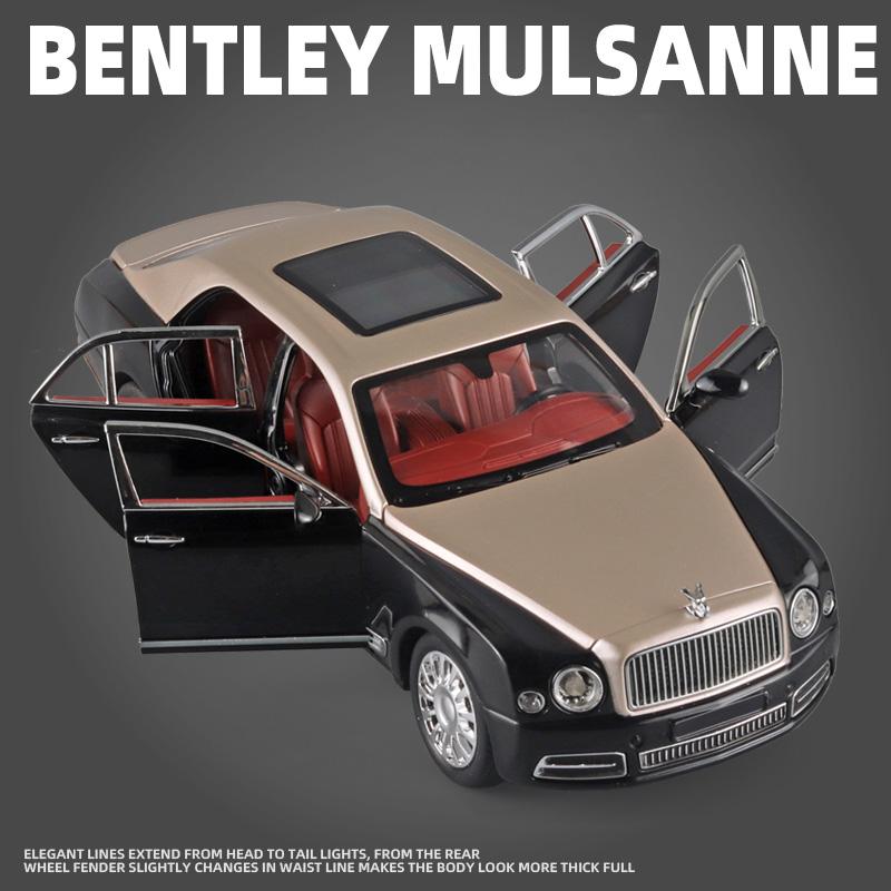 Diecast 1/24 Scale Bentley Mulsanne Alloy Model Car Collection Vehicle Simulation Sound & Light Metal Toy Car Toy for Kids Gift