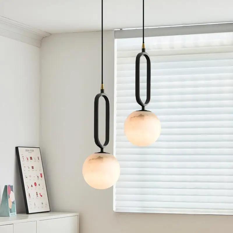 Modern Marble Pendant Light for Living Room Bedroom Bedside Hotel Hanging Lamp Ceiling Chandeliers Copper Decoration Home