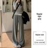 Petite Oatmeal Wide-Leg Pants for Women - High Waist, Drapey, Loose Fit, Floor-Length for Spring and Autumn.