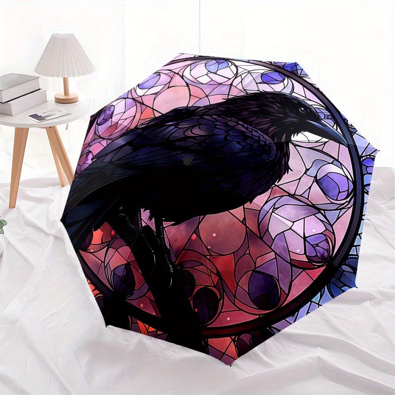 Stained Glass Raven Wall Art Decor - Circular Gothic Bird Painting for Home, Office, or Dorm Room Decoration (12 Diameter) Umbrella, Hallo