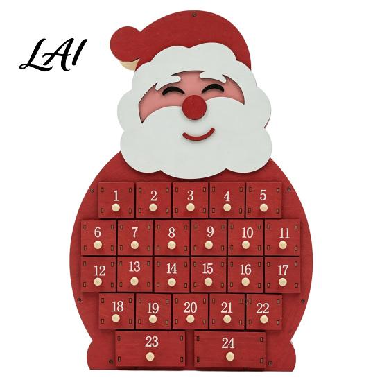 Christmas Gift for Kids Wooden Santa 24-Day Countdown Calendar Snowman Advent Box with Mini Ornament Holder Numbered Drawers Tabletop Decor