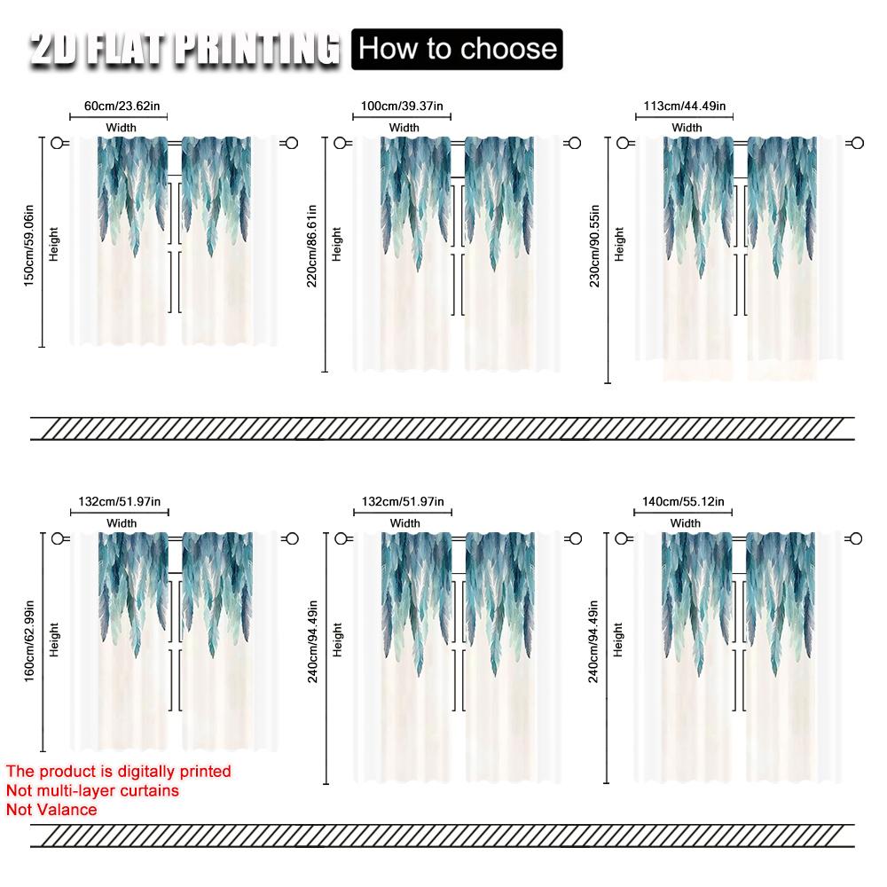 2 шт., 2D принт на плоскости Шторы и оконное убранство Синее перо Прочный полиэстер (без стержня) Украшения для использования внутри для