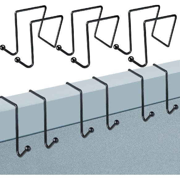 6 Pack Cubicle Hooks, Double Cubicle Accessories Hanging Hook for Partition Wall Cubicle Panel, Black Cubicle Hangers for Office to Hanging Coats,