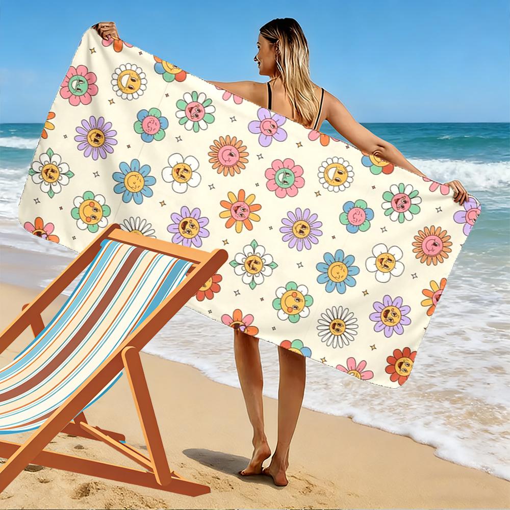 Colorful Smiling Flowers Pattern Towel Beach towel quick-drying for travel outdoor sports jogging beach and swimming