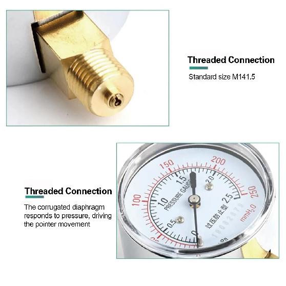 YE-60 Diaphragm Pressure Gauge Gas Vacuum Micro Low Pressure Manometer Radial Mount M14 G3/8 kPa Thread Meter